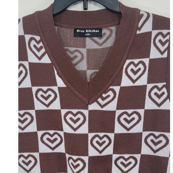 Retro Sweater Womens Large/X-Large V-Neck Heart 70's Retro Hippie Sweater Vest - Picture 2 of 7